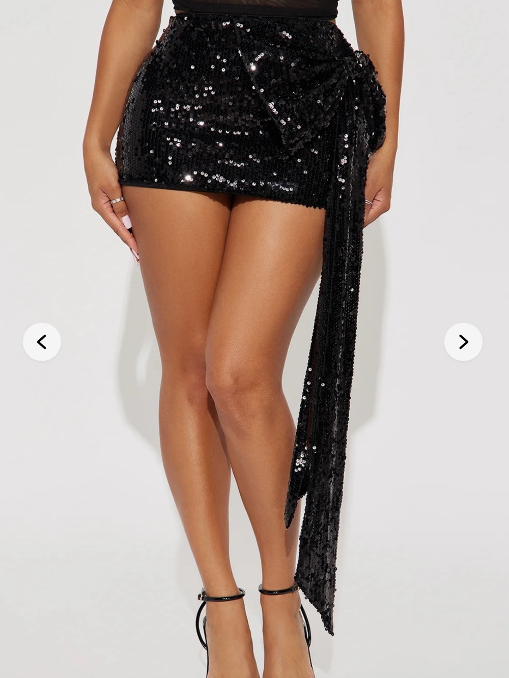 Black Sequin Mini Skirt with Side Draped Tie